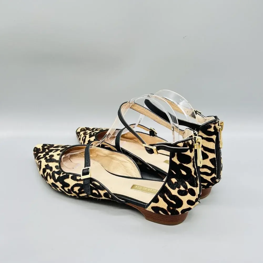 Louise Et Cie Shoes Womens 9.5 Brown Leopard Cow Hair Lo-Claire Flats Zip Ankle